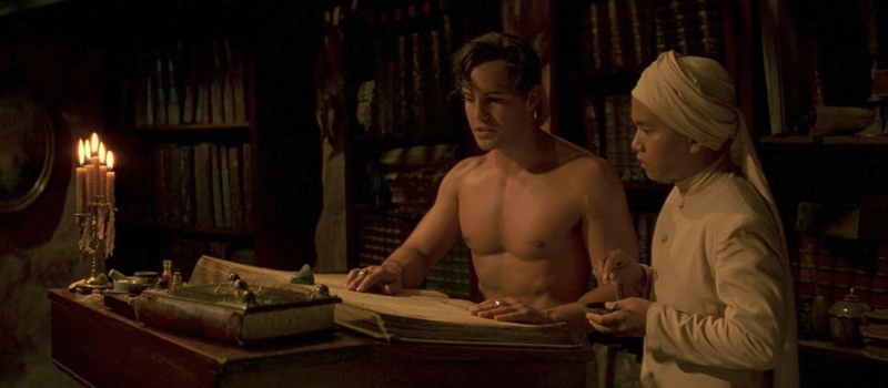 Just hanging out, doing some shirtless research.